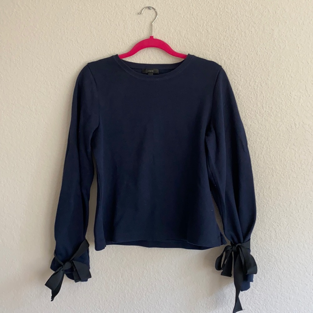 Women's Navy Blue Thin Sweatshirt Bow Sleeve from J. Crew Size Small
